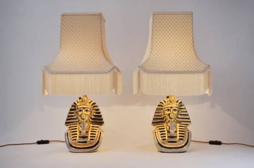 Tutankhamun lamp Vittorio Sabadin Capodimonte Porcelain, a pair, 1980`s ca, Italy